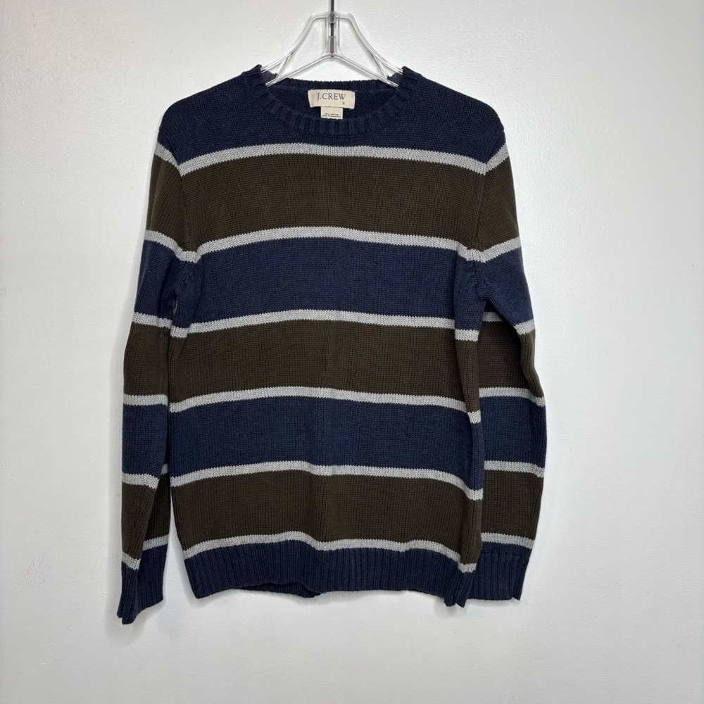 J.Crew Striped Cotton Knit Sweater Blue Green Gray Small